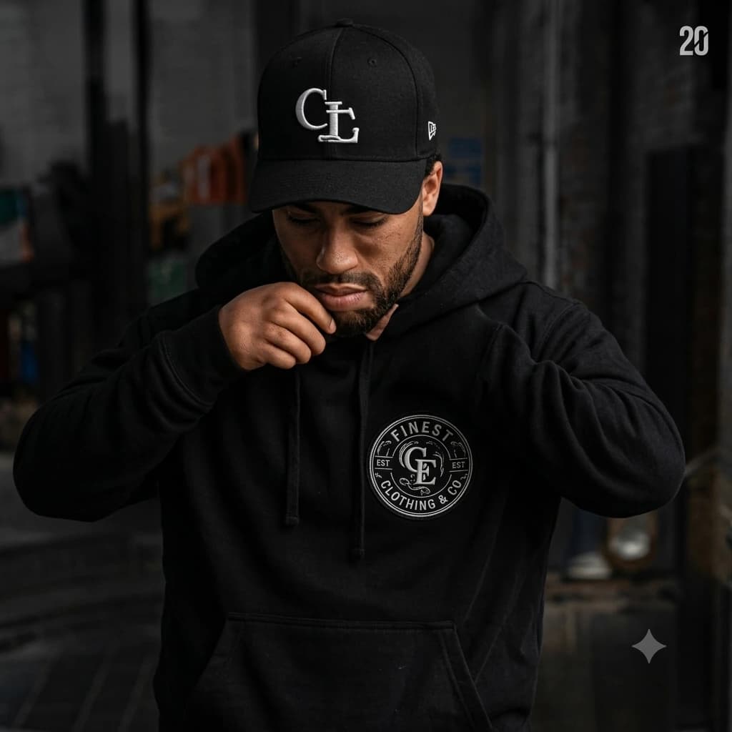 Man wearing a Casa Empresario hoodie and cap
